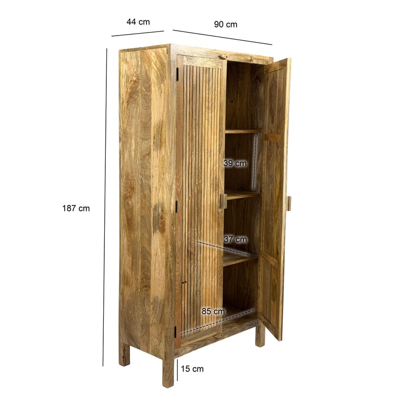 Livira opbevaringsskab 90x187 cm ribbedesign landlig stil - naturbrun - Hus & renovering - Køkken & bad - Køkken & bryggers