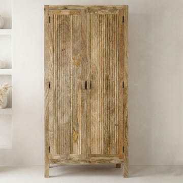 Livira opbevaringsskab 90x187 cm ribbedesign landlig stil - naturbrun - Hus & renovering - Køkken & bad - Køkken & bryggers