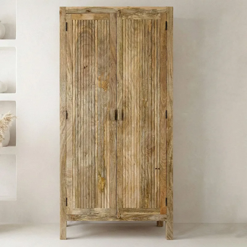 Livira opbevaringsskab 90x187 cm ribbedesign landlig stil - naturbrun - Hus & renovering - Køkken & bad - Køkken & bryggers