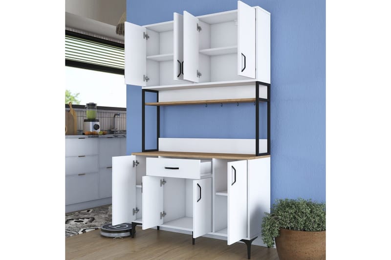 Multifunktionsskab Cerreta 127 Valnød / Hvid - Mellemfarvet træ/Hvid - Hus & renovering - Køkken & bad - Køkken & bryggers