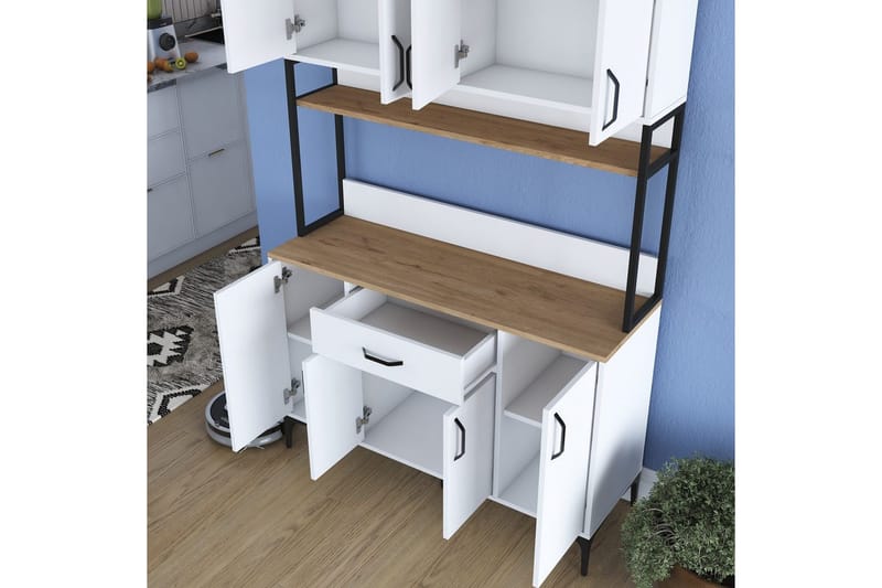 Multifunktionsskab Cerreta 127 Valnød / Hvid - Mellemfarvet træ/Hvid - Hus & renovering - Køkken & bad - Køkken & bryggers