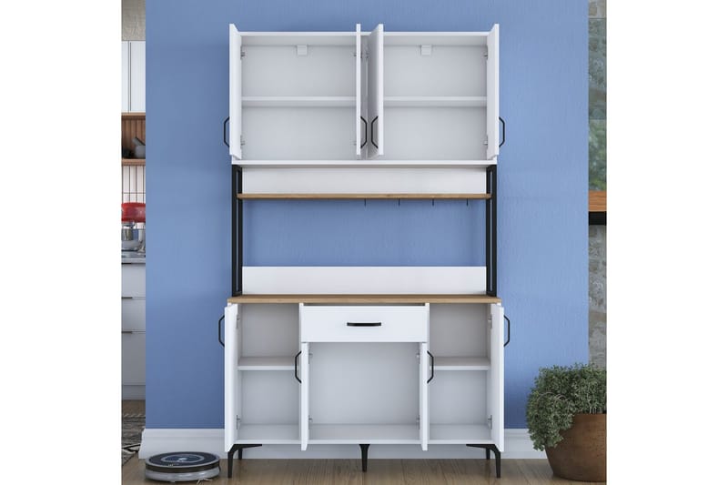 Multifunktionsskab Cerreta 127 Valnød / Hvid - Mellemfarvet træ/Hvid - Hus & renovering - Køkken & bad - Køkken & bryggers