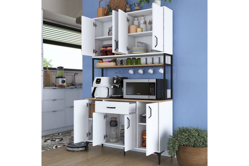 Multifunktionsskab Cerreta 127 Valnød / Hvid - Mellemfarvet træ/Hvid - Hus & renovering - Køkken & bad - Køkken & bryggers