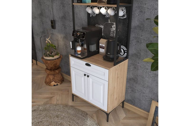 Multifunktionsskab Cerreta 157 Valnød / Hvid - Hvid/Mørkfarvet træ - Hus & renovering - Køkken & bad - Køkken & bryggers