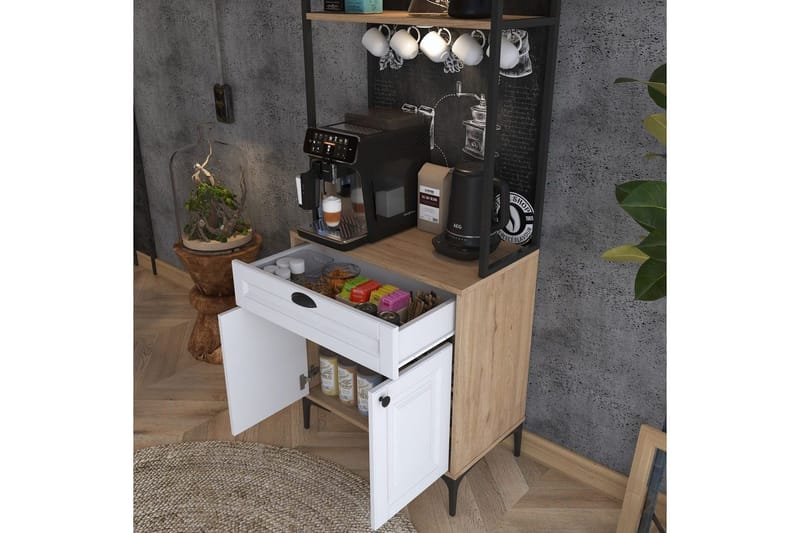 Multifunktionsskab Cerreta 157 Valnød / Hvid - Hvid/Mørkfarvet træ - Hus & renovering - Køkken & bad - Køkken & bryggers