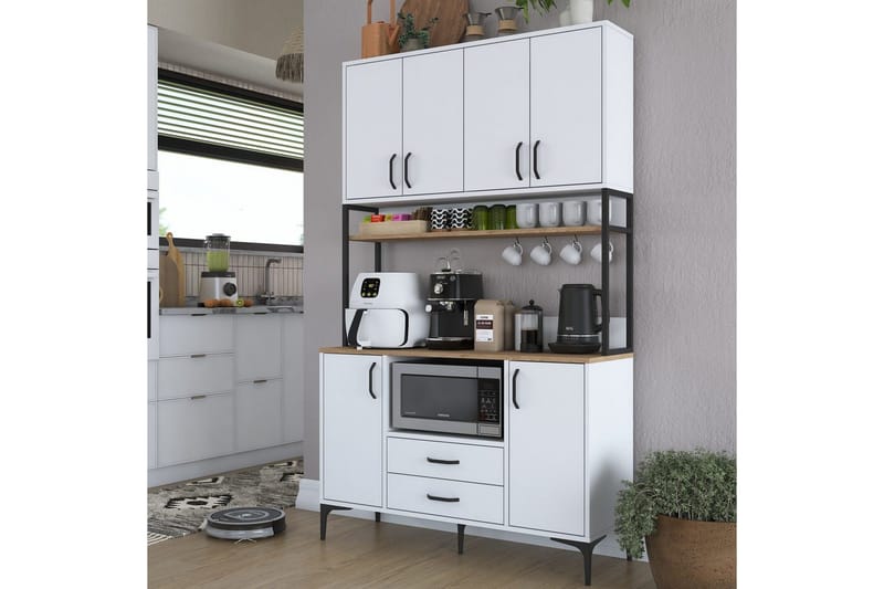 Multifunktionsskab Cerreta 169 Valnød / Hvid - Hvid - Hus & renovering - Køkken & bad - Køkken & bryggers