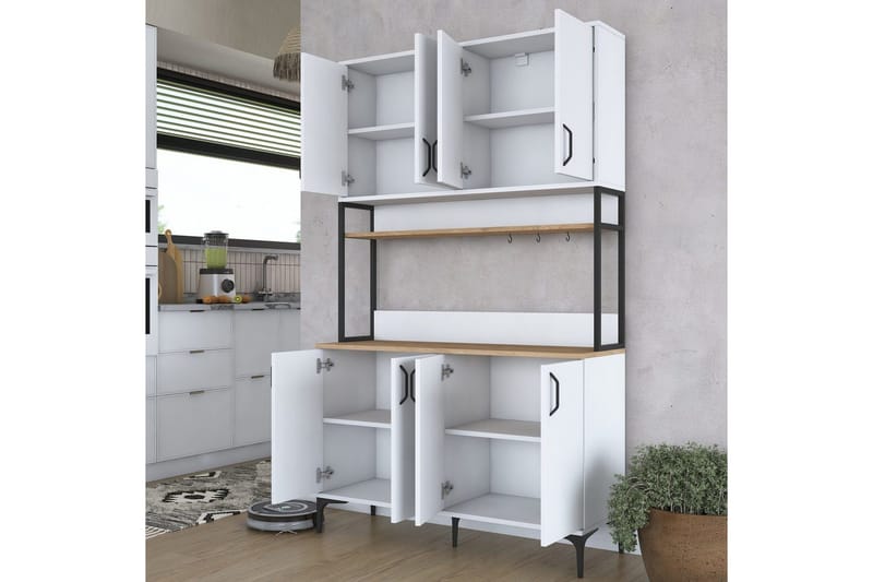 Multifunktionsskab Cerreta 173 Valnød / Hvid - Valnød / Hvid - Hus & renovering - Køkken & bad - Køkken & bryggers