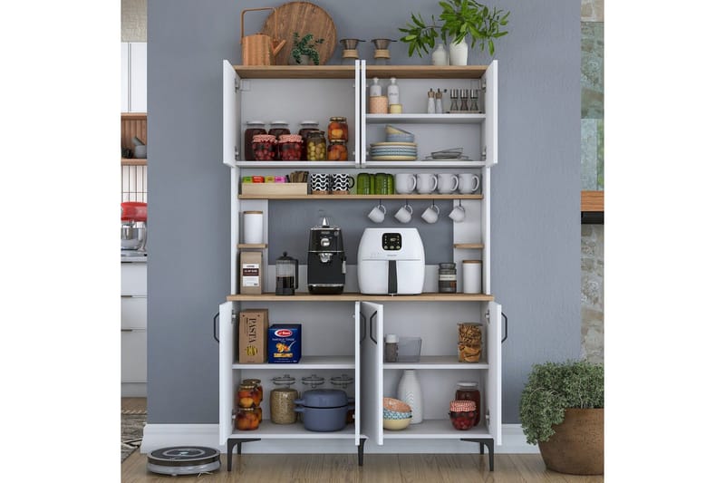 Multifunktionsskab Cerreta 176 Valnød / Hvid - Mellemfarvet træ/Hvid - Hus & renovering - Køkken & bad - Køkken & bryggers