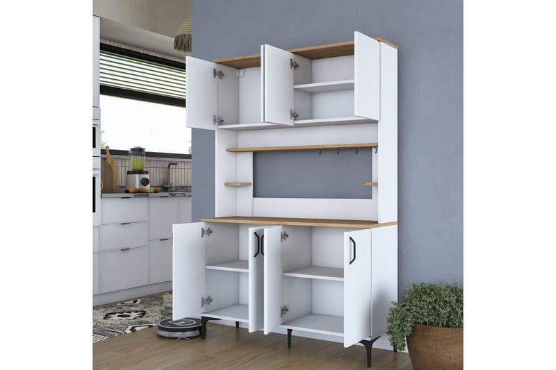 Multifunktionsskab Cerreta 176 Valnød / Hvid - Mellemfarvet træ/Hvid - Hus & renovering - Køkken & bad - Køkken & bryggers