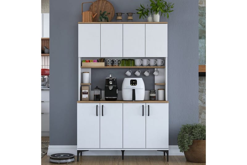 Multifunktionsskab Cerreta 176 Valnød / Hvid - Mellemfarvet træ/Hvid - Hus & renovering - Køkken & bad - Køkken & bryggers