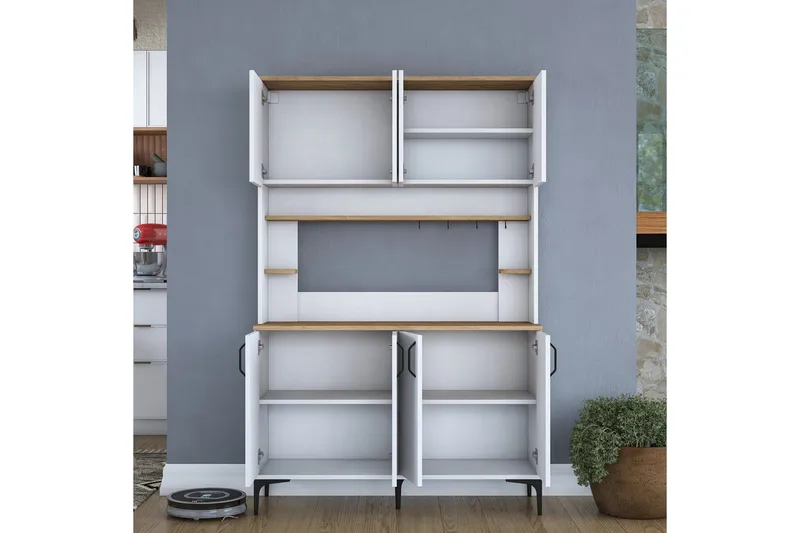 Multifunktionsskab Cerreta 176 Valnød / Hvid - Mellemfarvet træ/Hvid - Hus & renovering - Køkken & bad - Køkken & bryggers