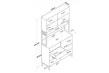 Multifunktionsskab Cerreta 179 Valnød / Hvid / Sort - Valnød / Hvid / Sort - Hus & renovering - Køkken & bad - Køkken & bryggers
