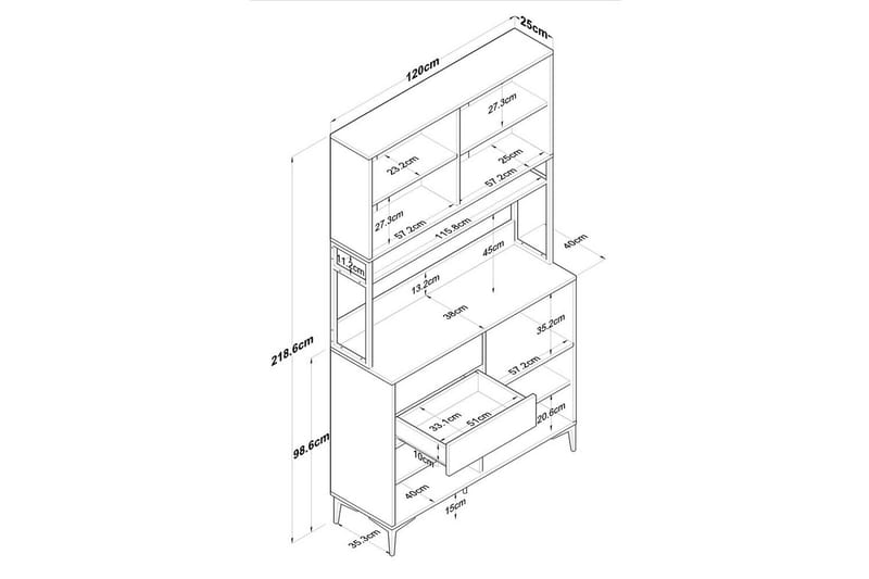 Multifunktionsskab Cerreta 179 Valnød / Hvid / Sort - Valnød / Hvid / Sort - Hus & renovering - Køkken & bad - Køkken & bryggers