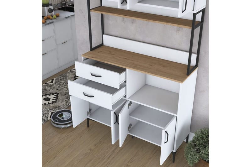 Multifunktionsskab Cerreta 179 Valnød / Hvid / Sort - Valnød / Hvid / Sort - Hus & renovering - Køkken & bad - Køkken & bryggers