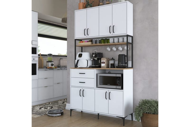 Multifunktionsskab Cerreta 179 Valnød / Hvid / Sort - Valnød / Hvid / Sort - Hus & renovering - Køkken & bad - Køkken & bryggers