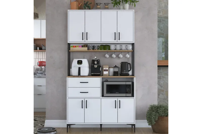 Multifunktionsskab Cerreta 179 Valnød / Hvid / Sort - Valnød / Hvid / Sort - Hus & renovering - Køkken & bad - Køkken & bryggers