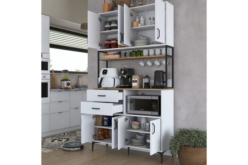 Multifunktionsskab Cerreta 179 Valnød / Hvid / Sort - Valnød / Hvid / Sort - Hus & renovering - Køkken & bad - Køkken & bryggers