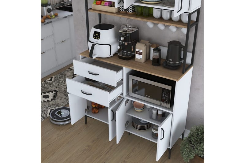 Multifunktionsskab Cerreta 179 Valnød / Hvid / Sort - Valnød / Hvid / Sort - Hus & renovering - Køkken & bad - Køkken & bryggers