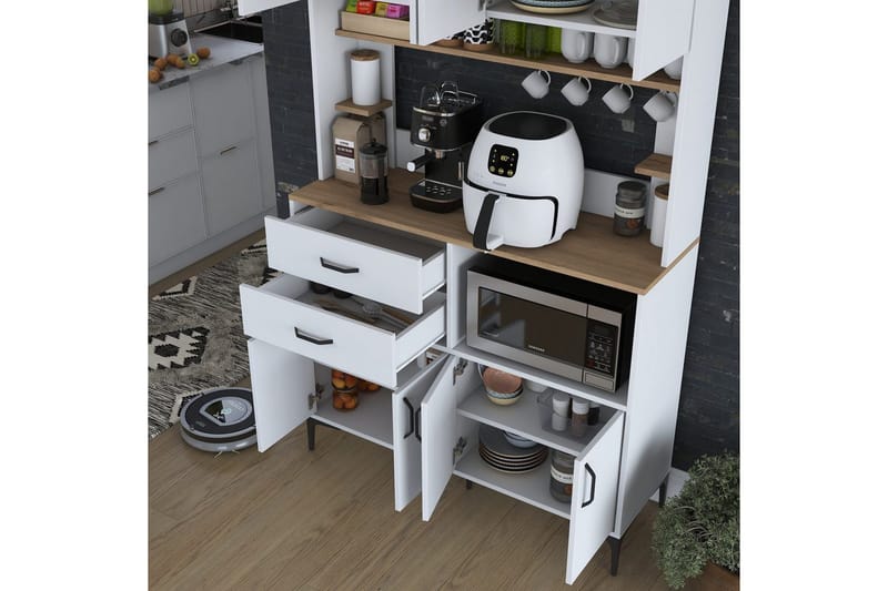 Multifunktionsskab Cerreta 179 Valnød / Hvid - Valnød / Hvid - Hus & renovering - Køkken & bad - Køkken & bryggers