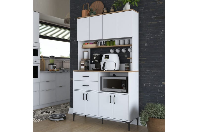 Multifunktionsskab Cerreta 179 Valnød / Hvid - Valnød / Hvid - Hus & renovering - Køkken & bad - Køkken & bryggers