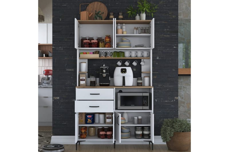 Multifunktionsskab Cerreta 179 Valnød / Hvid - Valnød / Hvid - Hus & renovering - Køkken & bad - Køkken & bryggers