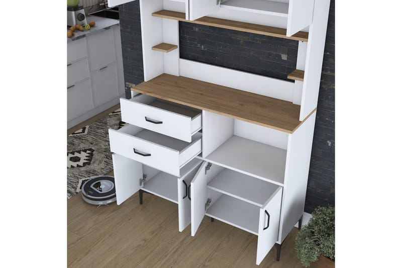 Multifunktionsskab Cerreta 179 Valnød / Hvid - Valnød / Hvid - Hus & renovering - Køkken & bad - Køkken & bryggers