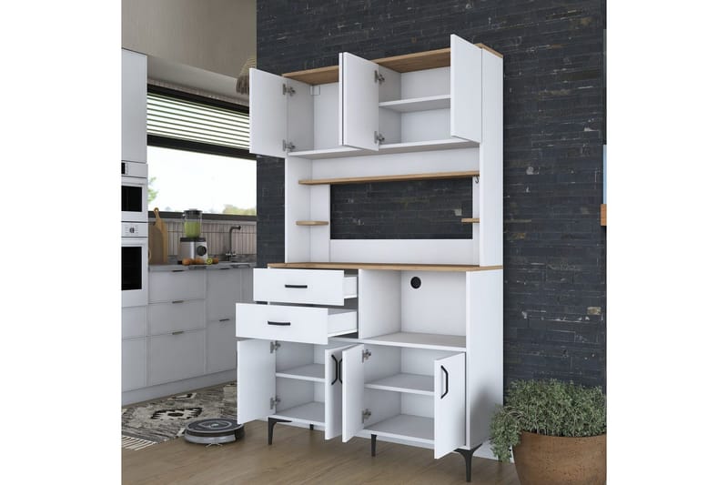 Multifunktionsskab Cerreta 179 Valnød / Hvid - Valnød / Hvid - Hus & renovering - Køkken & bad - Køkken & bryggers