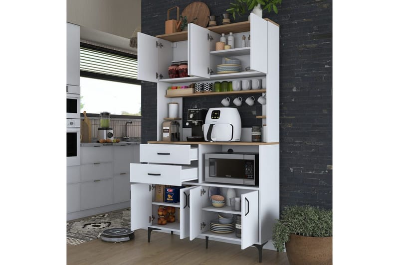 Multifunktionsskab Cerreta 179 Valnød / Hvid - Valnød / Hvid - Hus & renovering - Køkken & bad - Køkken & bryggers