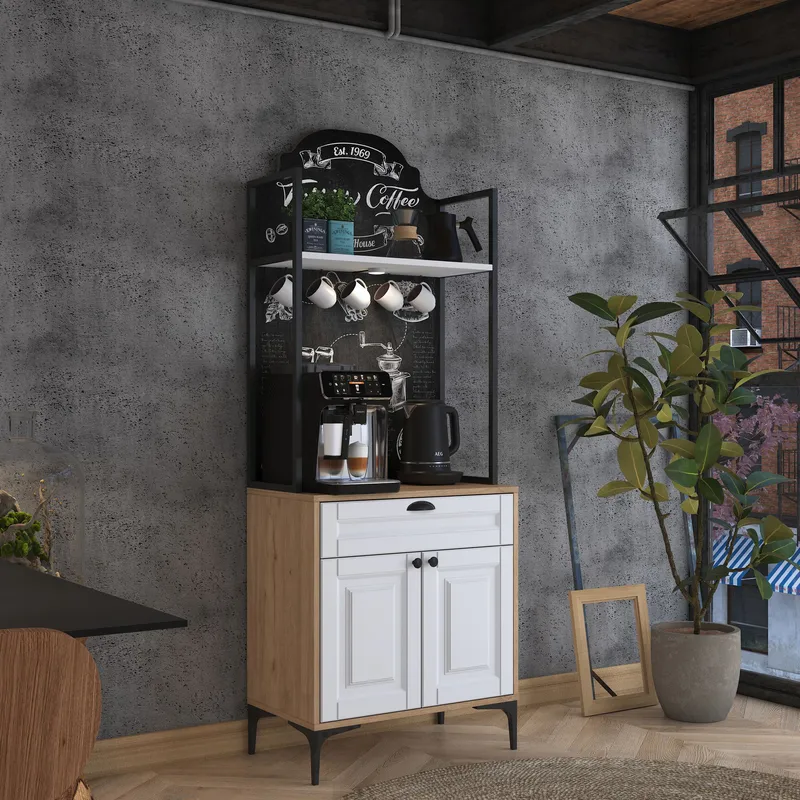 Multifunktionsskab Wallxpert Fenn (70 x 184,6 x 40 cm) Valnød Hvid - Valnød og hvid - Hus & renovering - Køkken & bad - Køkken & bryggers