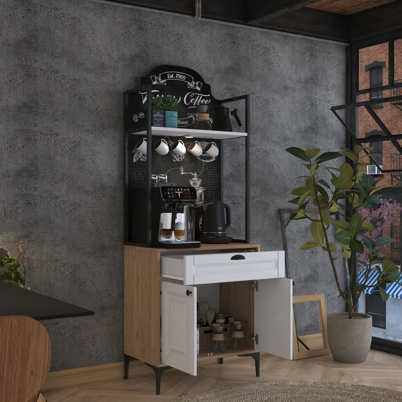 Multifunktionsskab Wallxpert Fenn (70 x 184,6 x 40 cm) Valnød Hvid - Valnød og hvid - Hus & renovering - Køkken & bad - Køkken & bryggers