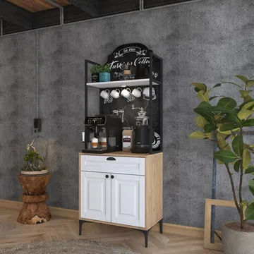 Multifunktionsskab Wallxpert Fenn (70 x 184,6 x 40 cm) Valnød Hvid - Valnød og hvid - Hus & renovering - Køkken & bad - Køkken & bryggers