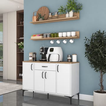 Multifunktionsskab Wallxpert Isla Shelf (120 x 78,6 x 40 cm) Hvid Valnød - Hvid og valnød - Hus & renovering - Køkken & bad - Køkken & bryggers
