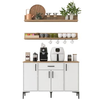 Multifunktionsskab Wallxpert Isla Shelf (120 x 78,6 x 40 cm) Hvid Valnød - Hvid og valnød - Hus & renovering - Køkken & bad - Køkken & bryggers