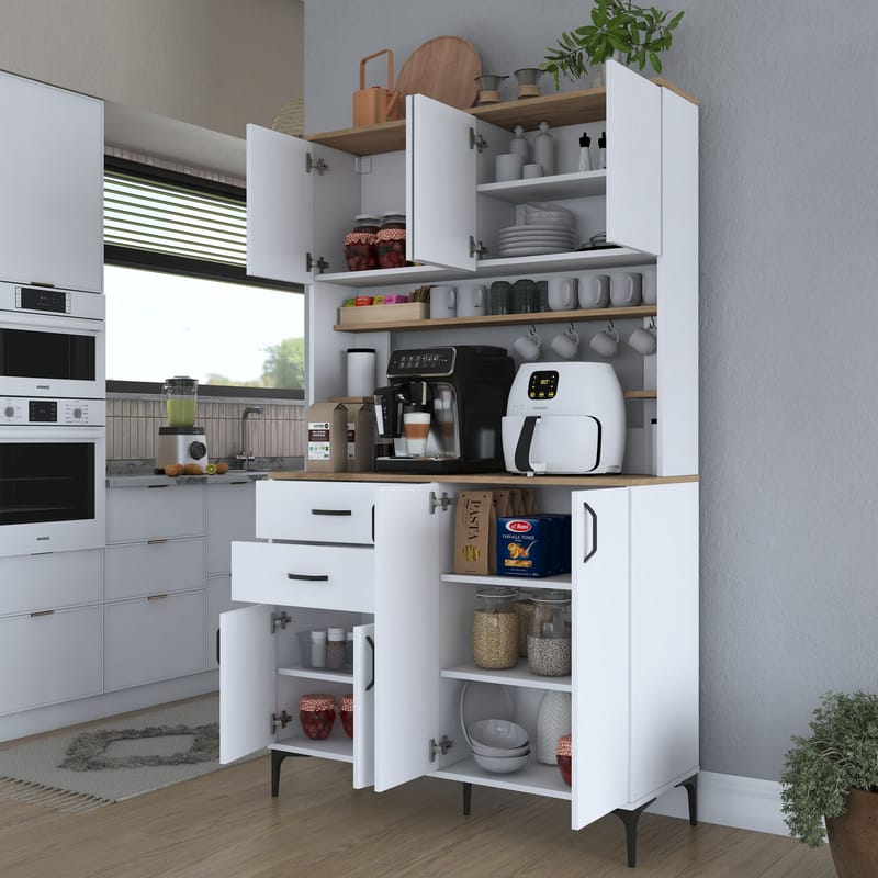 Multifunktionsskab Wallxpert Lora Shelf (120 x 204,2 x 45 cm) Hvid Valnød - Hvid og valnød - Hus & renovering - Køkken & bad - Køkken & bryggers