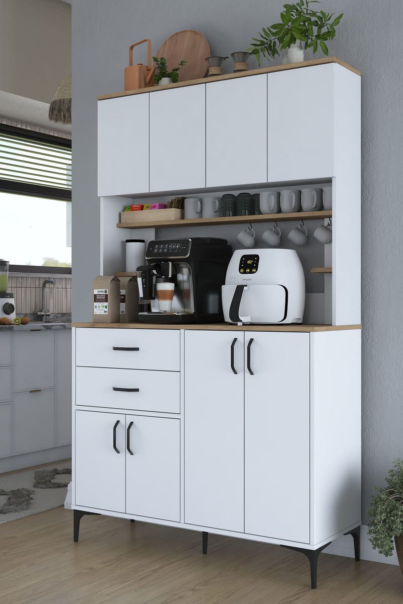 Multifunktionsskab Wallxpert Lora Shelf (120 x 204,2 x 45 cm) Hvid Valnød - Hvid og valnød - Hus & renovering - Køkken & bad - Køkken & bryggers