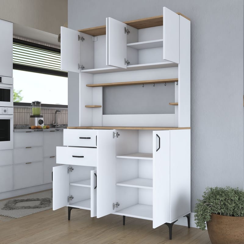 Multifunktionsskab Wallxpert Lora Shelf (120 x 204,2 x 45 cm) Hvid Valnød - Hvid og valnød - Hus & renovering - Køkken & bad - Køkken & bryggers
