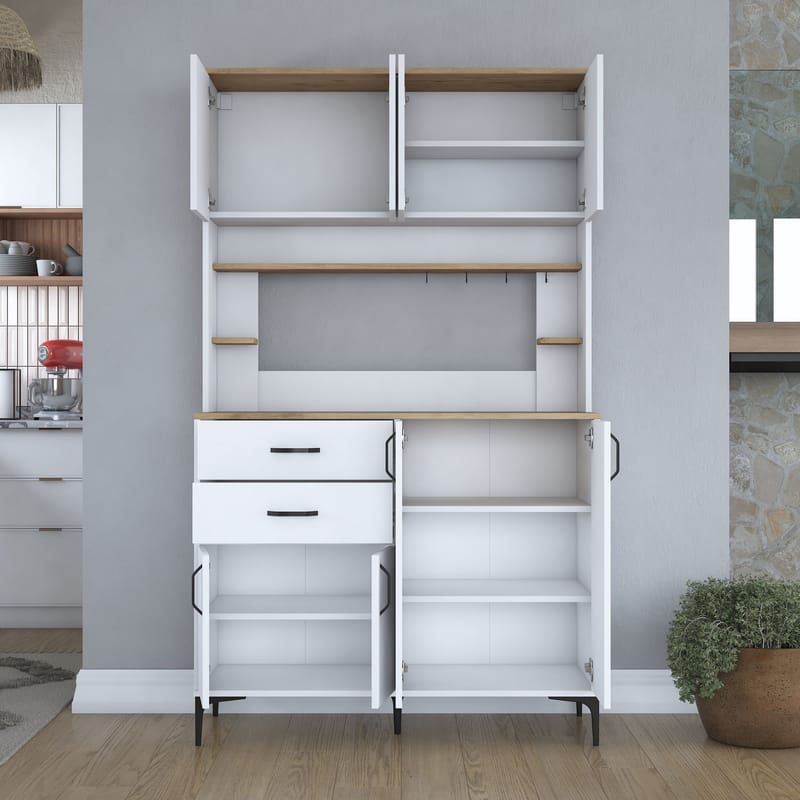 Multifunktionsskab Wallxpert Lora Shelf (120 x 204,2 x 45 cm) Hvid Valnød - Hvid og valnød - Hus & renovering - Køkken & bad - Køkken & bryggers