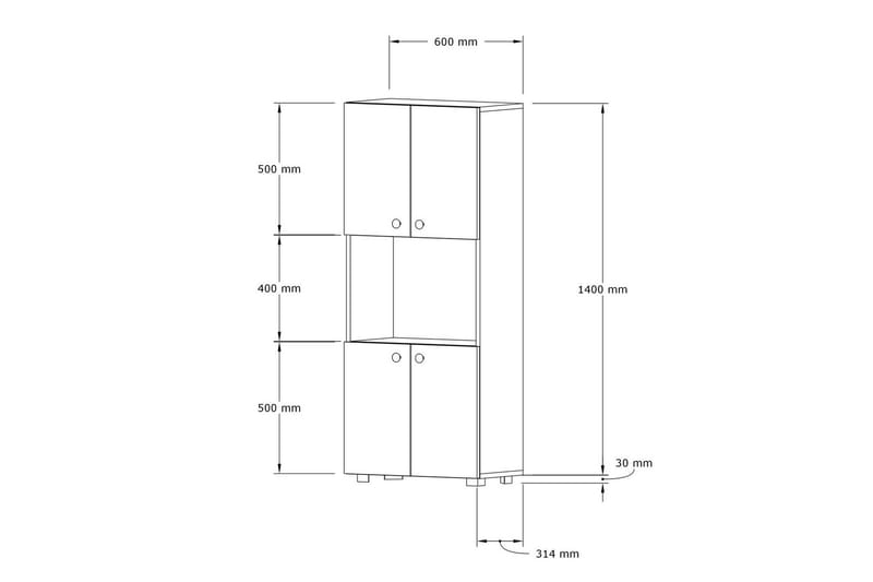 Rinorea Køkkenskab 60x140 cm - Hvid - Hus & renovering - Køkken & bad - Køkken & bryggers