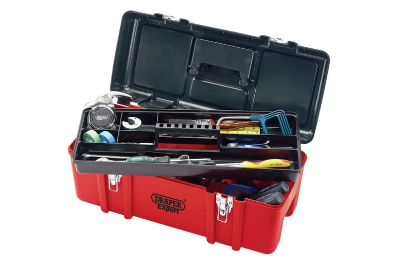 Draper Tools Expert værktøjskasse med udtagelig bakke - Rød - Værktøjskasse - Kasser - Garageinteriør & garageopbevaring