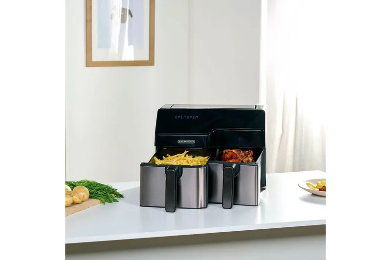 Air Fryer Black+Decker Dobbelt kurv 2500W - Sort||Sølv - Husholdning - Køkkenmaskiner