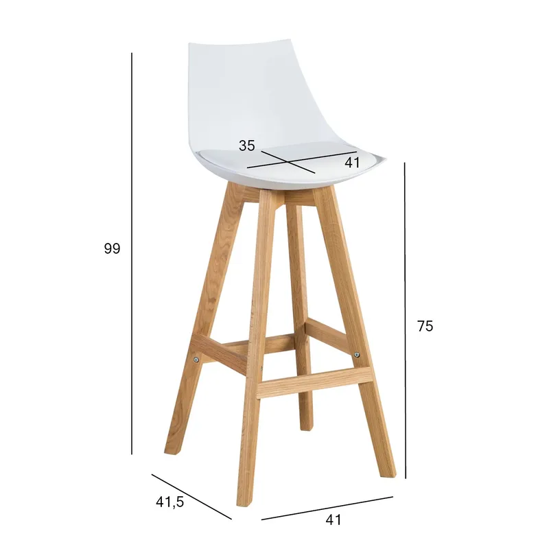 Barstol HOME4YOU Sonja 80x40xh85 cm, Melamin med egetræsbark - hvid - Husholdning - Bar & vin - Barmøbler
