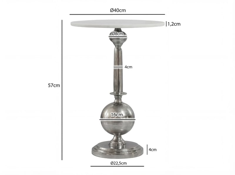 Derva rundt sidebord 40 cm med bordplade i ægte marmor - sølv og hvid - Husholdning - Bar & vin - Barmøbler