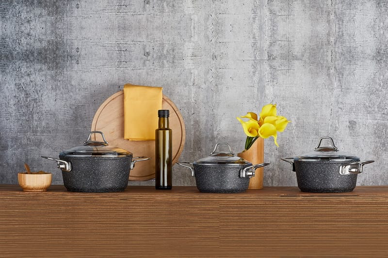 Grydesæt 6 stk, Sort/Sølv