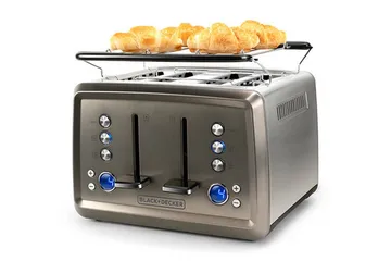 Brødrister Black+Decker 4 rum 1960W børstet stål - Grå - Husholdning - Madlavning & Bagning - Køkkenudstyr