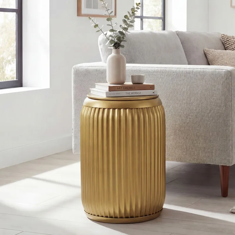 Carvik rundt sidebord i metal med aftagelig bordplade - guld - Husholdning - Madlavning & Bagning - Køkkenudstyr - Dåser & syltetøjsglas