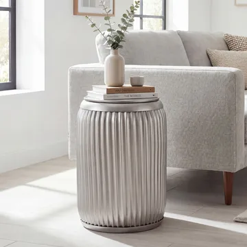 Carvik rundt sidebord i metal med aftagelig bordplade - sølv - Husholdning - Madlavning & Bagning - Køkkenudstyr - Dåser & syltetøjsglas
