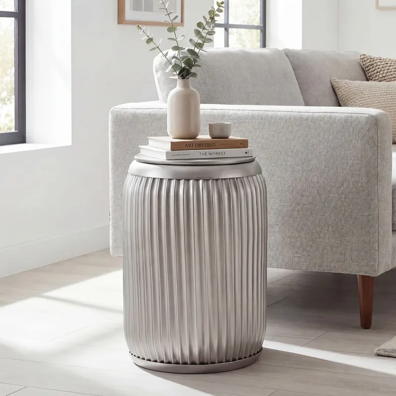Carvik rundt sidebord i metal med aftagelig bordplade - sølv - Husholdning - Madlavning & Bagning - Køkkenudstyr - Dåser & syltetøjsglas