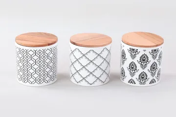 Opbevaringskasser 6 stk - Hvid/Sort - Husholdning - Madlavning & Bagning - Køkkenudstyr - Dåser & syltetøjsglas