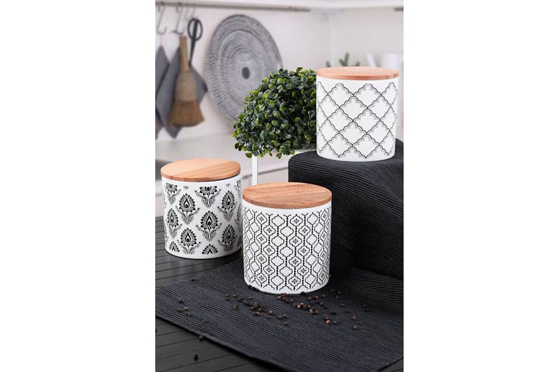 Opbevaringskasser 6 stk - Hvid/Sort - Husholdning - Madlavning & Bagning - Køkkenudstyr - Dåser & syltetøjsglas