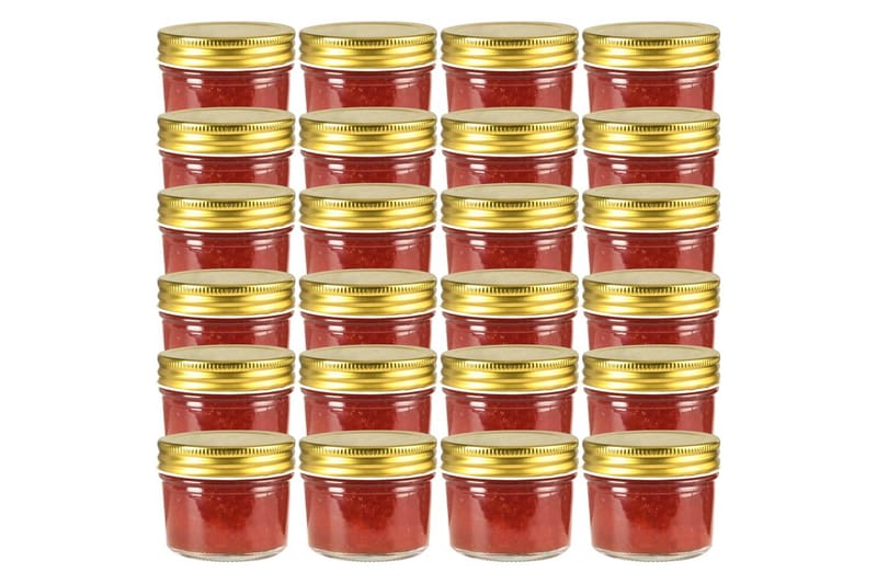Syltetøjsglas 24 Stk. Med Guldfarvet Låg 110 Ml - Guld - Husholdning - Madlavning & Bagning - Køkkenudstyr - Dåser & syltetøjsglas